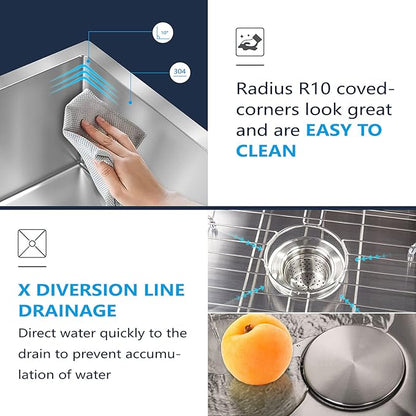 Kitchen Sink 27x18 Inch Undermount Kitchen Sinks Stainless Steel Sink 16 Gauge Single Bowl Sinks with Accessories