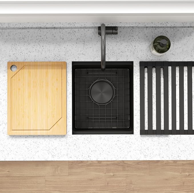 13 Inch Black Sink Undermount, 16 Gauge 304 Stainless Steel Workstaion Kitchen Sinks with Ledge & Accessories, 13" x 15" x10" Deep Bowl For Outdoor, RV,Prep Sink, and Wet Bar