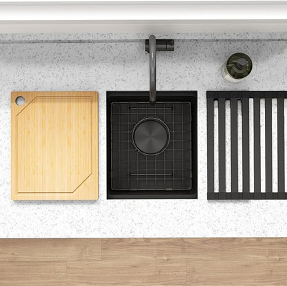 13 Inch Black Sink Undermount, 16 Gauge 304 Stainless Steel Workstaion Kitchen Sinks with Ledge & Accessories, 13" x 15" x10" Deep Bowl For Outdoor, RV,Prep Sink, and Wet Bar
