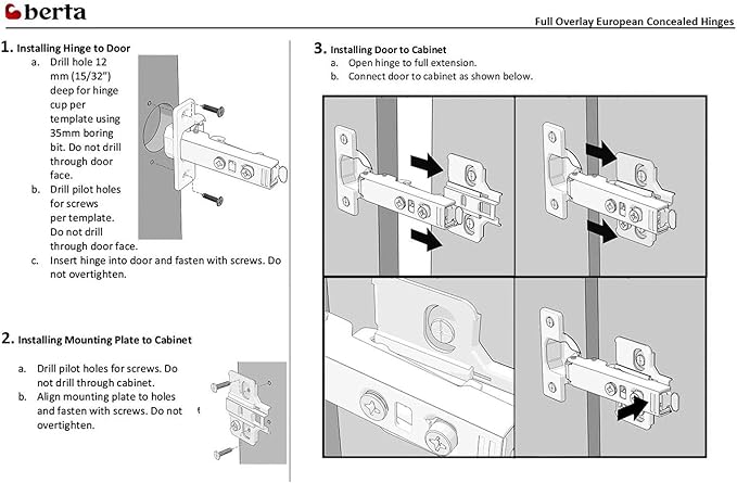 Berta 2-Pack Full Overlay Frameless Soft-Close European Hinges, 110° 3D Adjustable, Clip-On Concealed Kitchen Cabinet Door Hinges with Screws - Ideal for Modern Cabinets