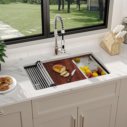 30 Inch Undermount Kitchen Sink -30x19 Undermount Ledge Workstation Sinks 16 Gauge T304 Stainless Steel Single Bowl Under Counter Kitchen Sinks Basin