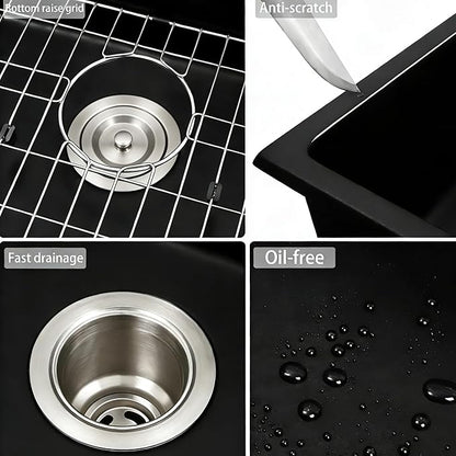 Black Bar Sink Undermount,15 X 17 inch Small Composite Bar Sink,Granite Kitchen & Bar Sinks (Black, 15" X 17")