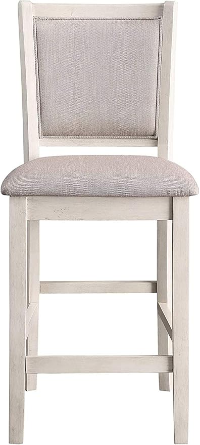 New Classic Furniture Amy Farmhouse Kitchen Counter Island Dining Table for 4 with Storage Shelf & USB Chargers, 60-Inch, Two Tone Vintage White/Brown
