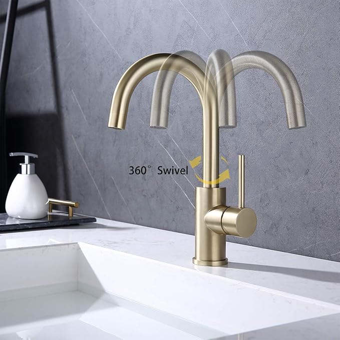 Bar Faucets Single Hole, Brushed Gold Mini Kitchen Sink Faucets, Single Handle Stainless Steel Modern Wet Bar Sink Faucets, Single Mixer Taps