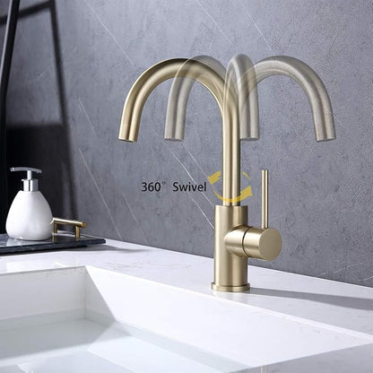 Bar Faucets Single Hole, Brushed Gold Mini Kitchen Sink Faucets, Single Handle Stainless Steel Modern Wet Bar Sink Faucets, Single Mixer Taps