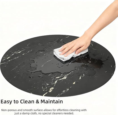 Round Table Top Multiple Sizes - Tempered Glass with Marble Design, Shatter-Resistant & Heatproof Surface Protector, Multipurpose for Dining/Coffee/Patio/End Table DIY Replacement (Black, 28 inch)