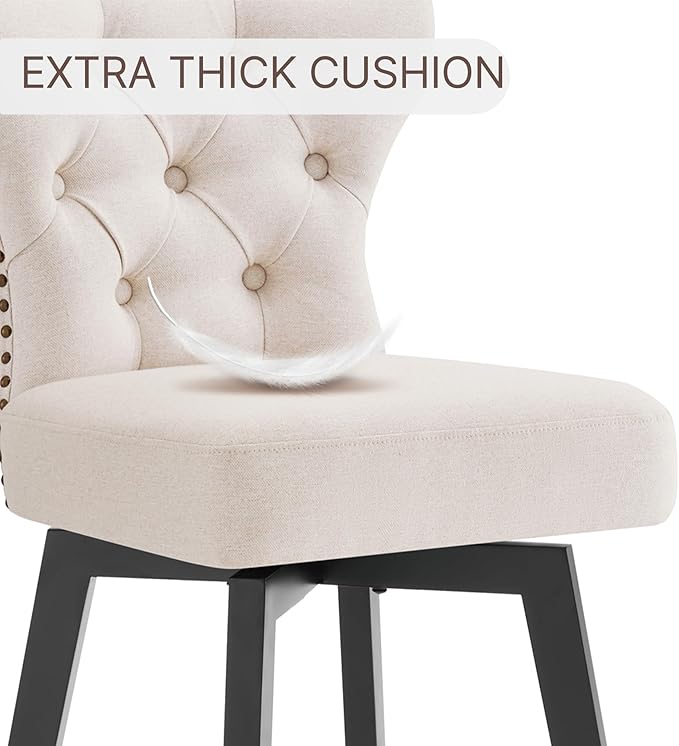 KISLOT Counter Height Barstools 26 inch Upholstered Button Tufted Swivel Bar Stools with Back for Kitchen Island,Set of 2,Beige Fabric