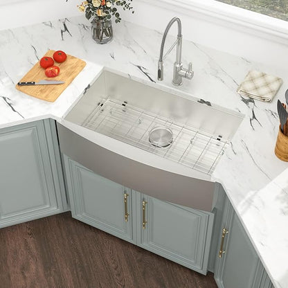 Kichae 30 Inch Farmhouse Kitchen Sink - 30 x 20 Farmer Sink Stainless Steel 16 Gauge Single Bowl Apron Front Farm Style Basin Round Corner