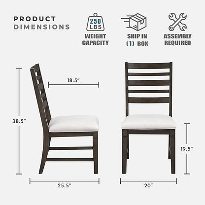 Lexicon Dining Chairs Set of 2, Wood Frame and Beige Textured Fabric Upholstered Seat, Ladder Back, Accent Seating for Dining Room, Kitchen Table, Office, Easy Assembly, Dark Espresso