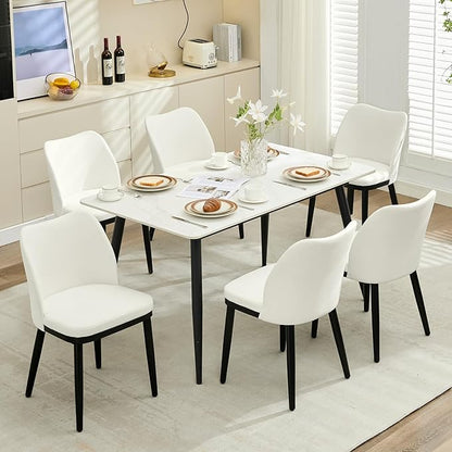 6 Dining Chairs: Upholstered Linen Dining Room Side Chairs, Chair for Dining Room with Padded Seat and Wood Legs-Modern Dining Chairs for Restaurant, Kitchen, Cafe, Living Room(Off-White)