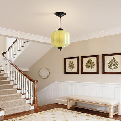 Milk Glass Pendant Light, 9 Inch Green 3 Color Adjustable Mid-Century Ceiling Light Fixture Schoolhouse Hanging Lamp Chandelier for Kitchen Dining Room Hallway Bedroom (Bulbs Included)