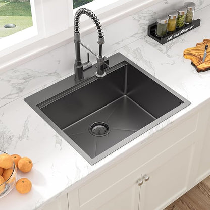 25 Black Drop Kitchen Sink - Sarlai 25 x 22 Inch Kitchen Sink Topmount Ledge Workstation Gunmetal Black Stainless Steel 16 Gauge Single Bowl Over Counter Utility Laundry Sinks Basin