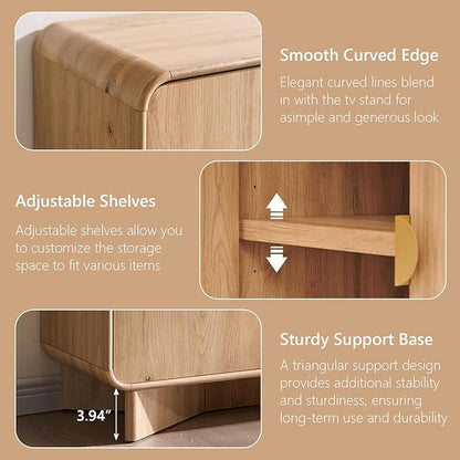 IFGET Modern Buffet Cabinet with Storage, 70" Large Sideboard Buffet Storage Cabinet with 4 Doors and Adjustable Shleves, Wooden Curved Coffee Bar for Dining Room, Kitchen, Living Room, Natural Oak