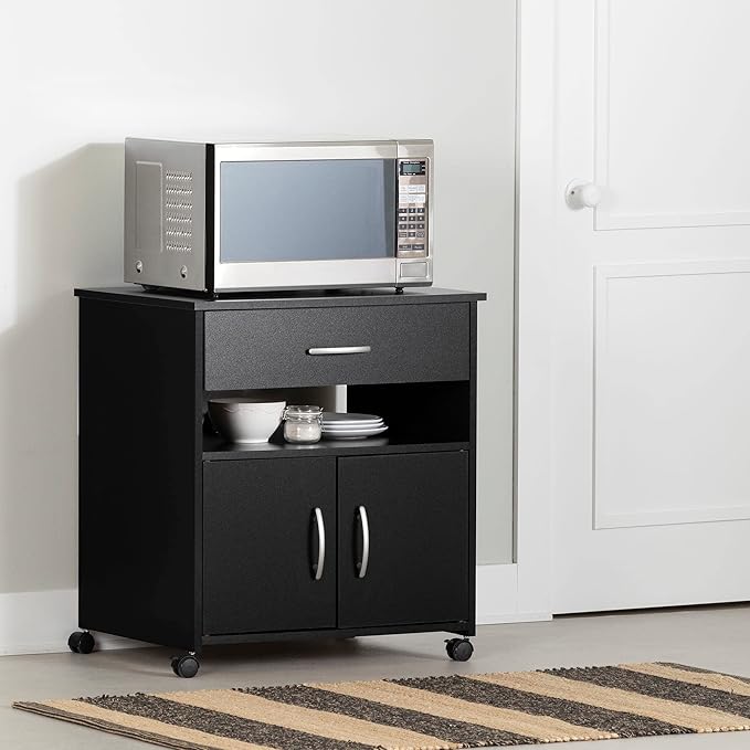 South Shore Axess Microwave Cart on Wheels Pure Black, Contemporary