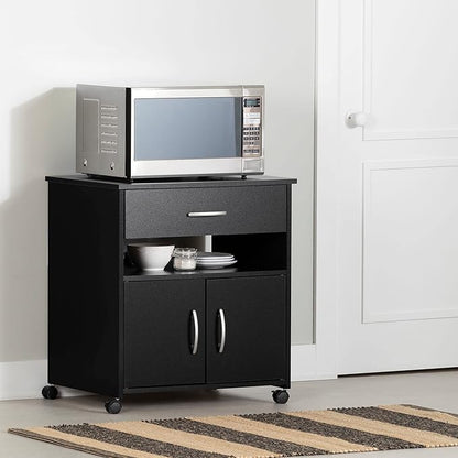 South Shore Axess Microwave Cart on Wheels Pure Black, Contemporary
