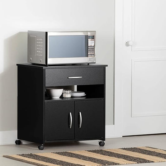 South Shore Axess Microwave Cart on Wheels Pure Black, Contemporary