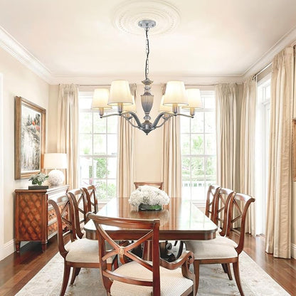 WJShome 29" Farmhouse Chandelier, 6-Light Dining Room Light Fixture/Chandelier Over Table, Rustic Vintage Kitchen Island Lighting, Modern Silver Hanging Pendant Lights for Living Room, Bedroom, Foyer