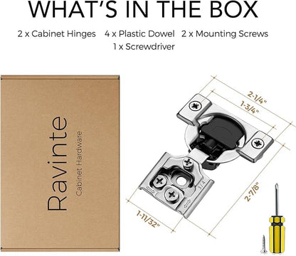 Ravinte 2 Pack 1 Pair 3/4 inch Overlay Cabinet Hinges Kitchen Soft Close Cabinets Hinges Hidden Door Hinge for Kitchen Cabinet Hinges Stainless Steel Adjustable Hinges Satin Nickel Cabinet Hardware