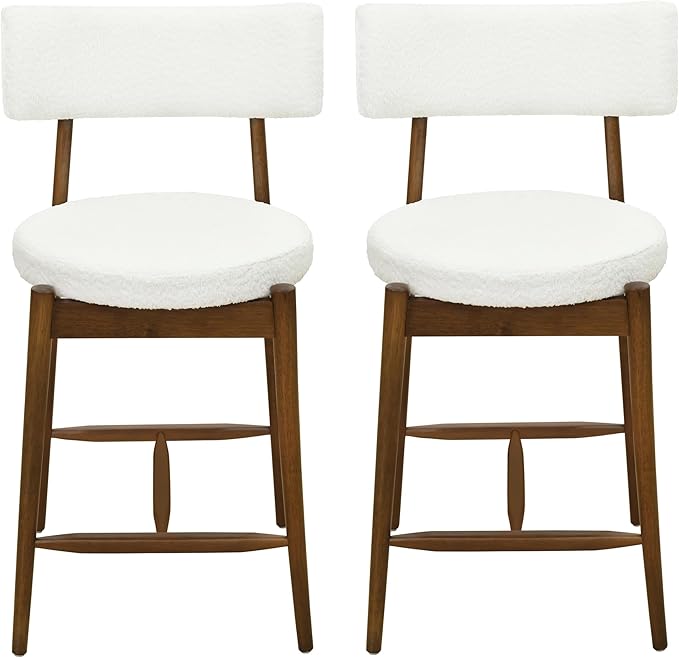 Modern Dining Chairs Set of 2 with Comfortable Seat - Sturdy Natural Wood Construction, Versatile Use for Kitchen Island, Dining Room, Bedroom - Stylish Simple Design,Beige-Boucle-Foam