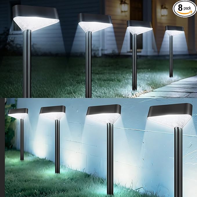 8 Pack Solar Pathway Lights Outdoor, Bright LED Solar Landscape Lights, Waterproof Solar Garden Lights for Yard, Patio, Walkway, Lawn, Driveway(Cold White, 8 Pack)