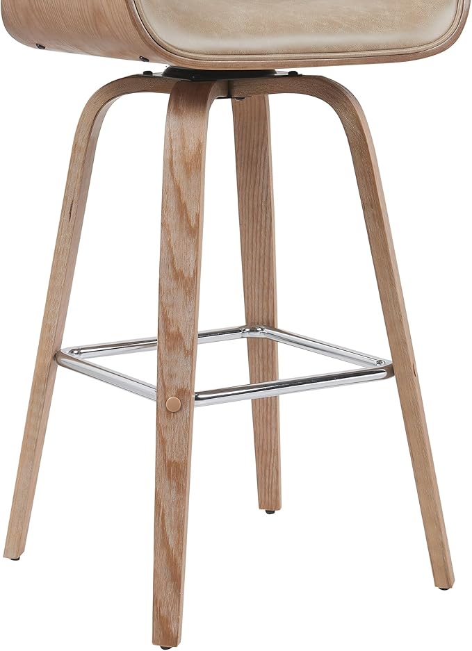 Tyler Modern Swivel Bar Stool with White Wash Finished Wood and Vintage Brown Upholstery Set of 4
