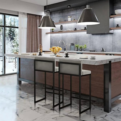 Velvet Stools with Low Back Mid-Century Upholstered Armless Chairs for Kitchen Island Home Pub Grey + Gold Sitting Height 65cm (Grey + Black 25.6in)