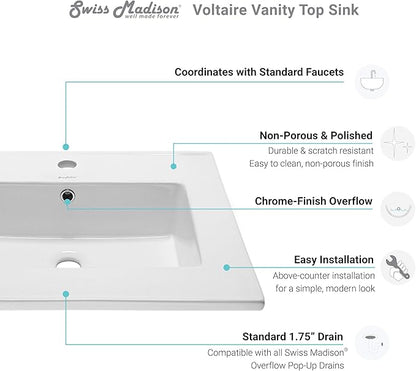 Swiss Madison Well Made Forever SM-VT327 Voltaire Vanity Top Sink, Glossy White