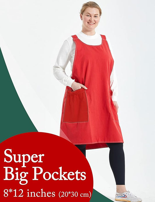Big Plus Size Aprons for Women with Pockets Cotton Linen Baking Kitchen Cooking