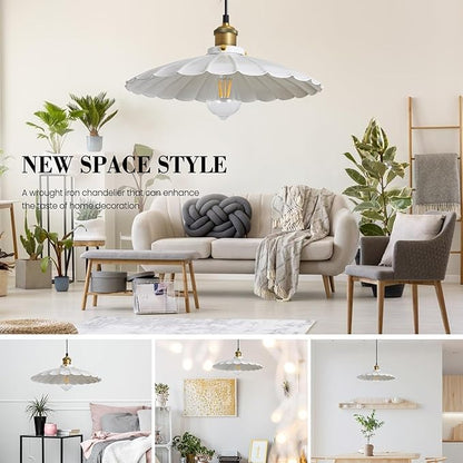 Plug in Pendant Light 13.8 Inch White Round Metal Shade Vintage Hanging Lamp Plug in 14Ft Adjustable Dome Industrial Hanging Plug in Light for Living Room 2Pack