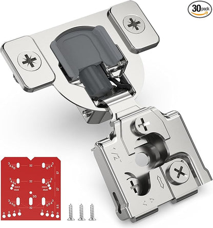 Chibery 30 Pack 1/2" Overlay 3D Soft Close Concealed Hinge for Face Frame Door, Self Closing Hinges, 105° Smooth Slow Close Quite, Hidden Stainless Steel Hinge for Kitchen Cabinet Door, Satin Nickel