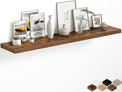 12 Inch Deep Floating Shelves, 60W x 12D Floating Shelf for Books, Rustic Wood Deep Wall Shelves for Home Storage & Display, 1.5" Thicked Shelves for Kitchen, Living Room, Bedroom, Brown, 1 Pack