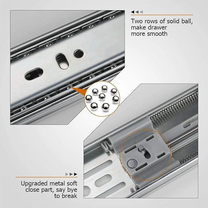 LONTAN 2 Pairs Soft Close Drawer Slides 20 Inch 3 FOLD Full Extension Dresser Drawer Glides Side Mount Heavy Duty Cabinet Rails 100 LB Load Capacity