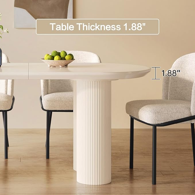 Guyii 55.11" Cream White Dining Table Set with 6 Chairs, Modern Kitchen Table, Indoor Use for Kitchen, Dining Room, Living Room, Small Spaces