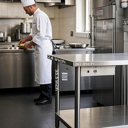 Stainless Steel Table for Prep & Work 30 x 24 Inches, NSF Commercial Heavy Duty Food Prep Worktable with Undershelf for Restaurant, Home and Hotel Christmas Preparation Table