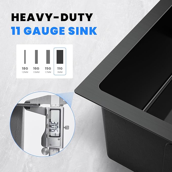 POPFLY 22-Inch Undermount Kitchen SInk, 18 Gauge SUS304 Stainless Steel Handmade Single Bowl Bar Prep 9 Inches Deep SInk with Accessories, Black （22”×18”×9”）