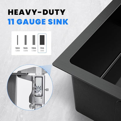 POPFLY 22-Inch Undermount Kitchen SInk, 18 Gauge SUS304 Stainless Steel Handmade Single Bowl Bar Prep 9 Inches Deep SInk with Accessories, Black （22”×18”×9”）