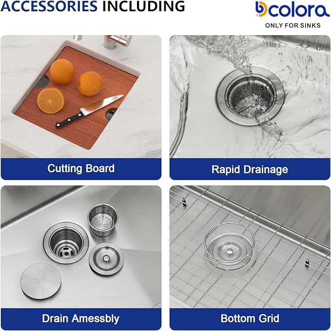 Dcolora Undermount Small Bar Sink 13x15x9 inches, Brushed 304 Stainless Steel, Heavy Duty 16 Gauce, Save Space with Full-size Cutting Board #DC-UW258001