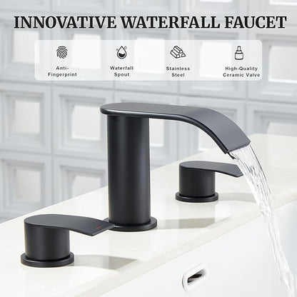 Ultimate Unicorn Black Bathroom Sink Faucet 3 Hole - 8 Inch Rv Vanity Lavatory Utility Faucets Centerset - 2 Handle Restroom Modern Matte Black Bathroom Faucet Widespread with Pop Up Drain