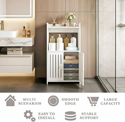 HAYOFAMY 3-Tier Bathroom Storage Cabinet, Small White Floor Cabinet Freestanding Organizer with Door for Living Room Hallway Small Space