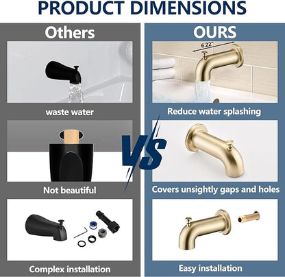 Slip-On Tub Spout with Diverter Long for Bathtub Spout, Fit for 1/2 Inch Slip Pipe, Brushed Gold
