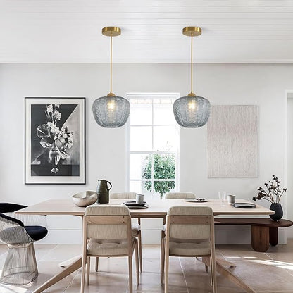 KCO Lighting Mid Century Modern Globe Hanging Light Brushed Gold Pendant Light Fixture Small Smoked Glass Pendant Light Vintage Striped Glass Ceiling Light Brass Kitchen Light Fixtures