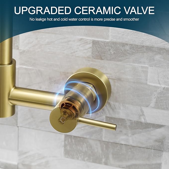 AIMADI Brushed Gold Kitchen Faucet,Wall Mount Faucet 8 Inch Center|2 Handle Commercial Sink Faucet for Modern Kitchens Luxury Style