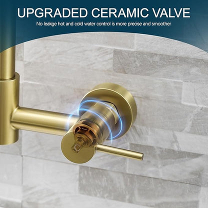 AIMADI Brushed Gold Kitchen Faucet,Wall Mount Faucet 8 Inch Center|2 Handle Commercial Sink Faucet for Modern Kitchens Luxury Style