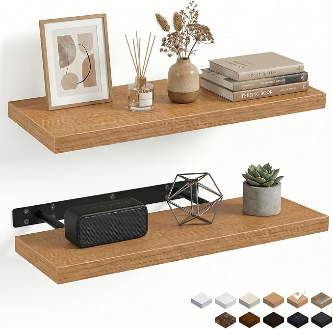 INHABIT UNION 31.5in Floating Shelves for Wall, Wall Mounted Shelves for Decor Storage Set of 2, Floating Shelf for Bedroom, Bathroom, Living Room and Kitchen（Beech）