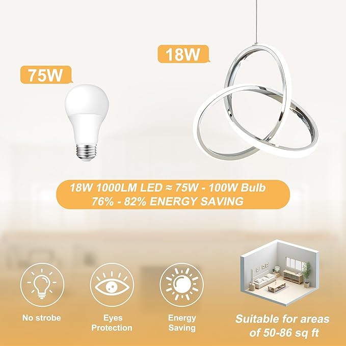MAYNA Spiral LED Pendant Light, 4000K Natural White Modern Pendant Lights Kitchen Island, 18W Adjustable Height Island Lights for Kitchen Bedroom Dinning Room Living Room, 1 Pack (Chrome)