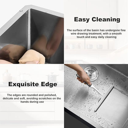 33 Inch Undermount Kitchen Sink Single Bowl,304 Stainless Steel Kitchen Sink, Include Dish-DryingRoll-up Rack Accessories, (Brushed Nickel, 33x19x10 Inch)