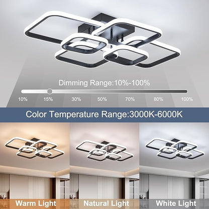 31.5" Modern LED Ceiling Light 6-Square Dimmable Ceiling Light Fixtures with Remote 3000K-6000K Black Close to Ceilings Lamp 60W for Living Room, Bedroom
