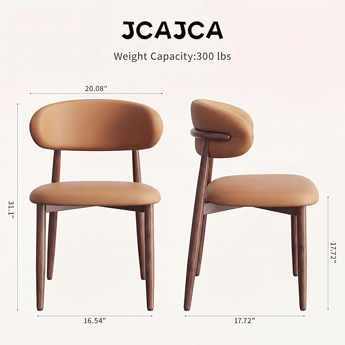 Kitchen Dining Chairs Set of 2 Modern Upholstered Leather Farmhouse Dining Room Chair with Metal Legs, Brown/Walnut