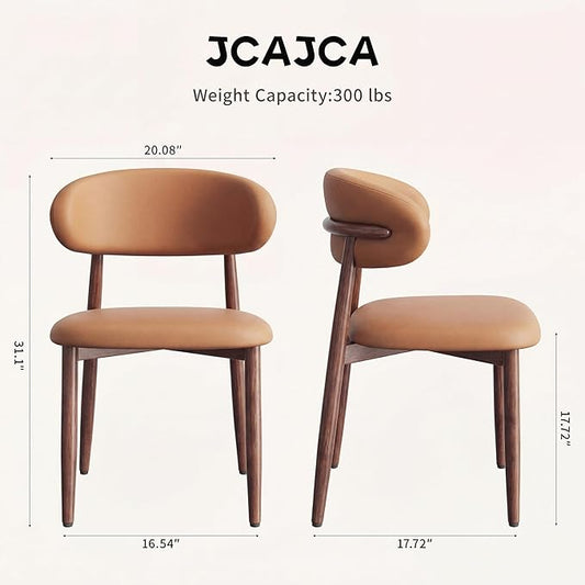 Kitchen Dining Chairs Set of 2 Modern Upholstered Leather Farmhouse Dining Room Chair with Metal Legs, Brown/Walnut