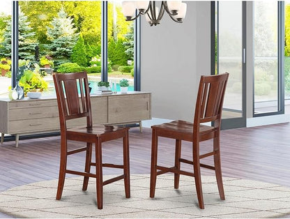 East West Furniture Buckland Wood Counter Height Stools in Mahogany (Set of 2)